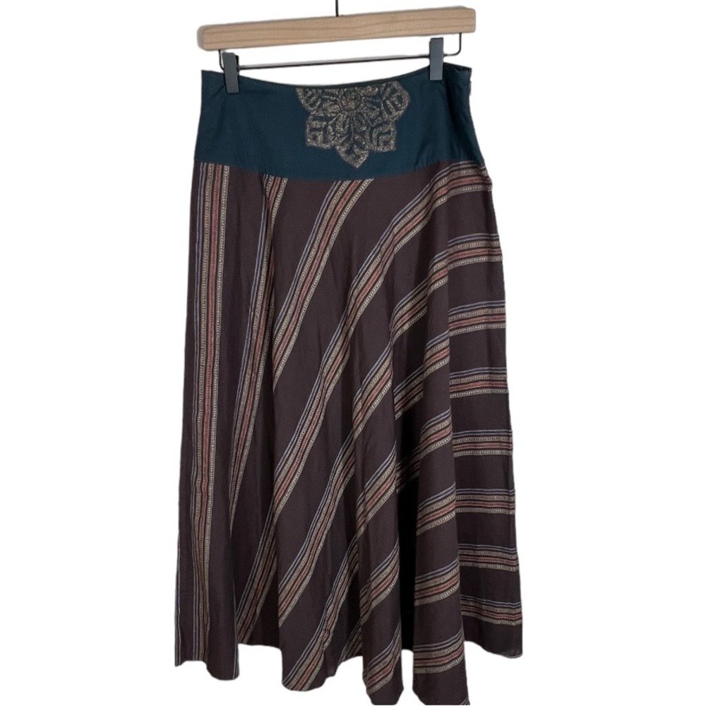Armand Ventilo Striped Boho Maxi Linen Blend Full Skirt FR 40/  US 8